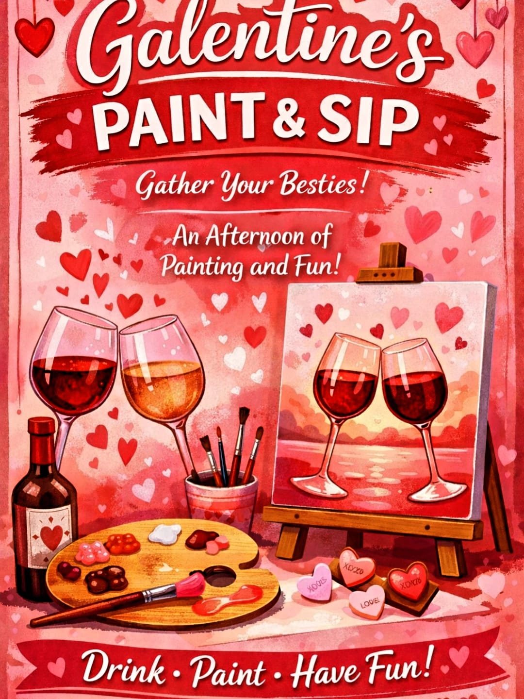 Galentine's Paint and Sip event flyer at The Collective Staffordshire
